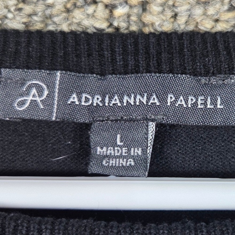Adrianna Papell Knit Top Women Large Black Swiss Dot Sheer Puff Sleeve Sweater‎ - Picture 5 of 8